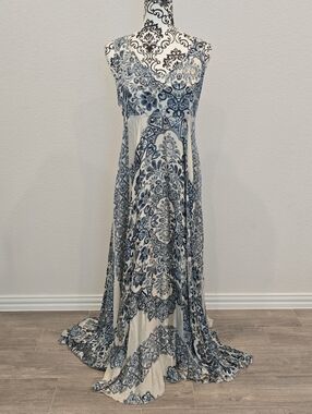 Biya - Grecian/Bohemian Sleeveless Blue & White Printed Maxi Dress